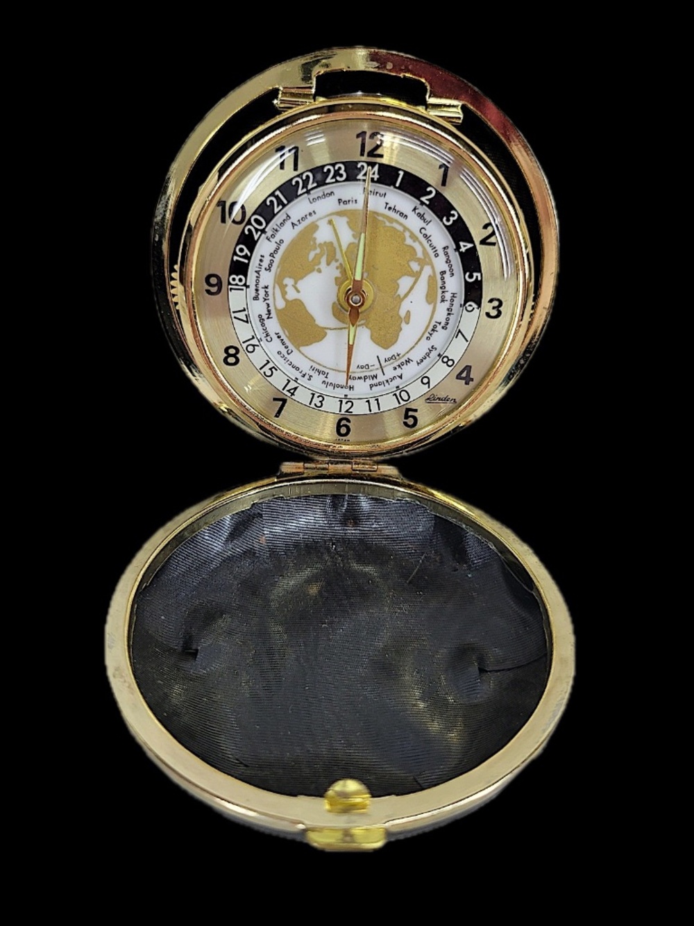 Vintage Linden World Time Travel Alarm Clock Japan Mechanical Wind-Up Working
